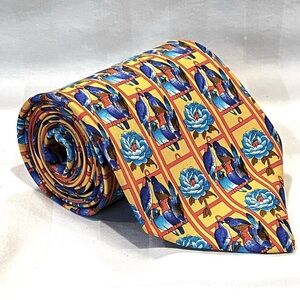 Archival Leonard Paris Dessin N 086 Silk Tie | Blue & Teal Parrots Made in Italy